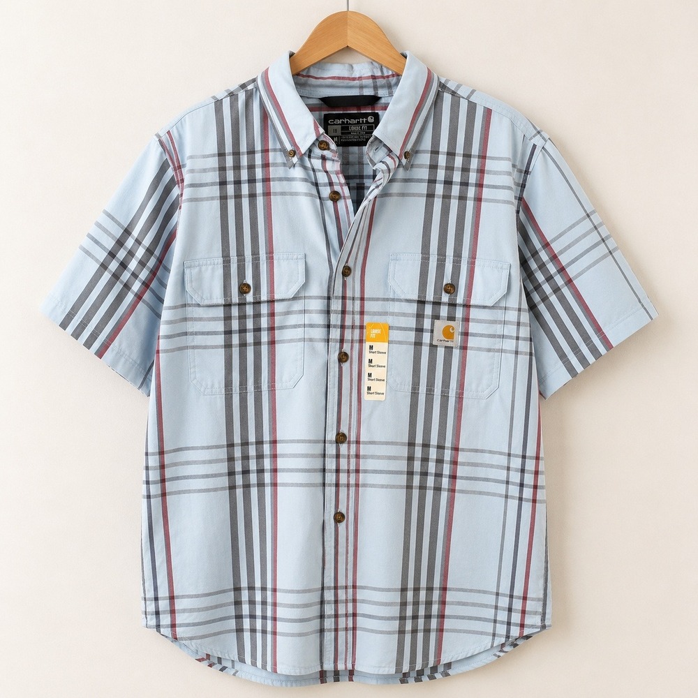 NWT Carhartt Gorpcore Plaid Button Down Shirt Men M Workwear Utility Rugged Blue